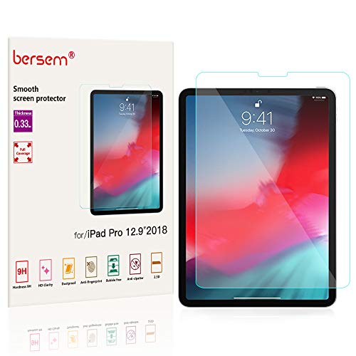 Product Cover Bersem Screen Protector for iPad Pro 12.9 inch (3rd Generation 2018 Model) Tempered Glass Screen Protector with Scratch Resistant/Bubble Free, Face ID and Apple Pencil Compatible (1 Pack)