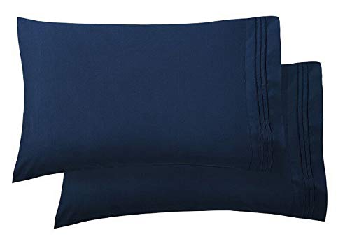 Product Cover Luxury Ultra-Soft 2-Piece Pillowcase Set 1500 Thread Count Egyptian Quality Microfiber - Double Brushed - 100% Hypoallergenic - Wrinkle Resistant, King Size, Navy Blue