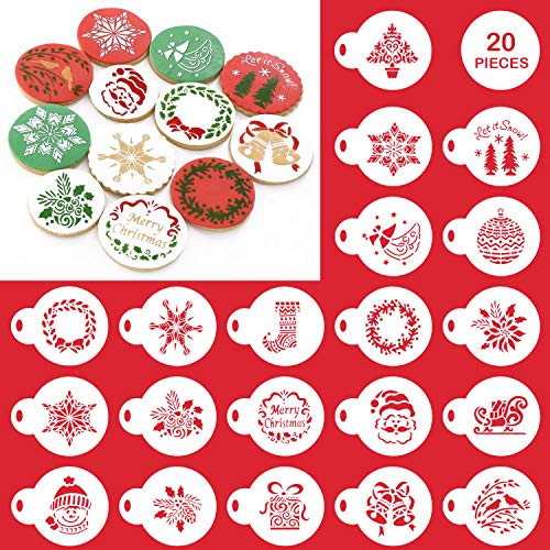 Product Cover Aozer 20 Pieces Christmas Cookie Stencils Fondant Cookie Mold DIY Cookie Decoration Tools Food Decorating Stencils for Cookies Cupcake and Fondant