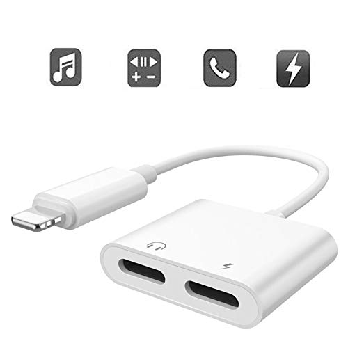 Product Cover Dual Adapter for iPhone 7/7 Plus/ 8/8 Plus/X (10), Labobbon 4-in-1 Splitter Adapter/Cable for iPhone Audio/Headphone and Charger, Remote Control & Telephone Call Supported