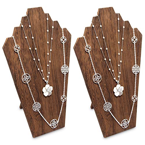 Product Cover Ikee Design 2 Pcs Lightweight Wooden Necklace Display Bust Easel Jewelry Display for Shows, Necklace Display Stand, Jewelry Display Bust for 3 Necklaces, Brown Color