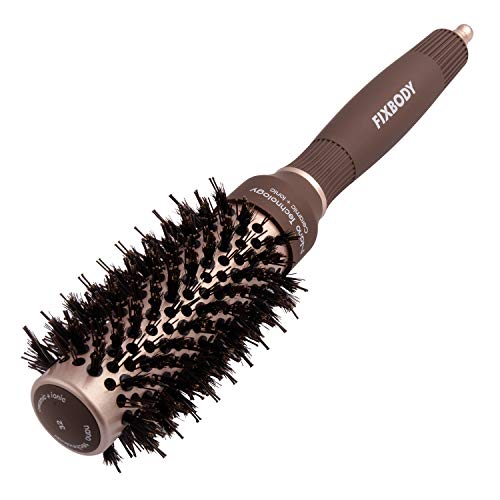 Product Cover FIXBODY Round Hair Brush with Boar Bristles, Nano Thermal Ceramic, Ionic Tech and Anti-Static, Roller Hairbrush for Blow Drying, Curling, Straightening (2.5 inch, Barrel 1.25 inch)