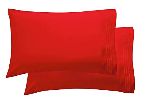 Product Cover Luxury Ultra-Soft 2-Piece Pillowcase Set 1500 Thread Count Egyptian Quality Microfiber - Double Brushed - 100% Hypoallergenic - Wrinkle Resistant, Standard Size, Red