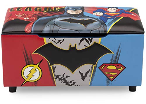 Product Cover DC Comics Justice League Upholstered Storage Bench for Kids | Perfect for Bedrooms/Playrooms/Living Rooms | Features Fun Graphics of Batman, Superman, Flash