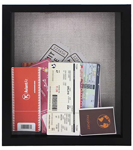 Product Cover 8x10 Black Ticket Shadow Box - Top Loading - Frame for Memorabilia - Raffle Ticket Stub Holder/Collector Decoration - Wall Display/Self-Standing - Linen Lined Back - Swivel Tab Back (8x10, Black)