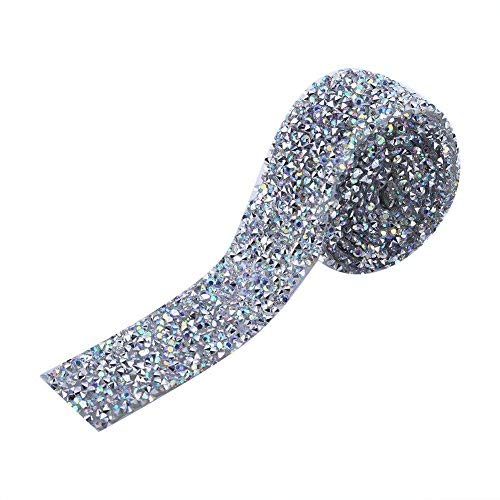 Product Cover Silver Crystal Rhinestone Ribbon TOPINCN Sparkling Rhinestone Ribbon Mesh Wrap Roll Bling Arts Crafts Event Decorations 1 Yard 3cm Width (AB Color)