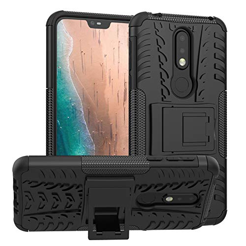 Product Cover Nokia 7.1 Case, PUSHIMEI Air Cushion Heavy Duty Shockproof with Kickstand Hard PC Back Cover Soft TPU Dual Layer Protection Phone Stand Case Cover for Nokia 7.1 (Black Kickstand case)