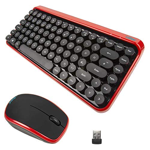 Product Cover I-Star Wireless Keyboard and Mouse Combo with Round Key Compact, RF2.4GHz Auto-Link, Novel Appearance Long Battery Life for PC/Laptop, Office Work -85 Keys, red