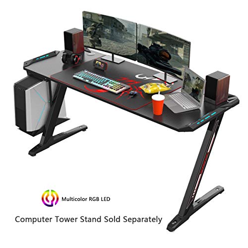 Product Cover EUREKA ERGONOMIC Z60 Gaming Desk 60'' Z Shaped Large PC Computer Gaming Desks Tables with RGB LED Lights Controller Stand and Mouse Pad for E-Sport Racing Gamer Pro Home Office Gift