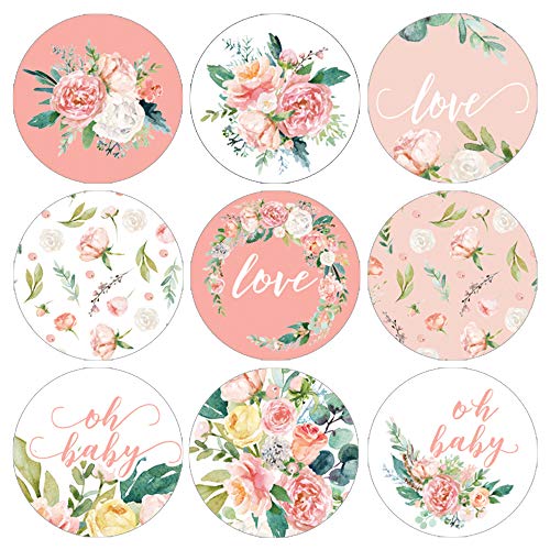 Product Cover Pink Floral Baby Shower Favor Stickers - 180 Labels