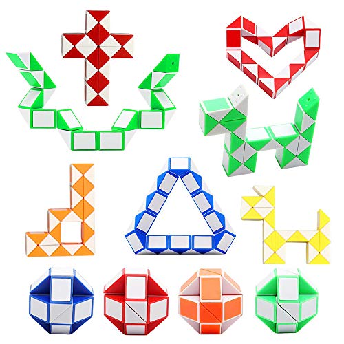 Product Cover 12 Pack 24 Blocks Magic Snake Cube, Mini Plastic Puzzle Cube, Fidget Toys ，Mini Snake Speed Cubes for Kids Party Bag Filler, Random Colors, Party Supplies
