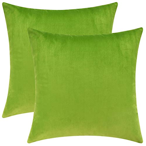 Product Cover Mixhug Set of 2 Cozy Velvet Square Decorative Throw Pillow Covers for Couch and Bed, Chartreuse, 18 x 18 Inches