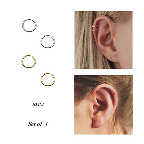 Product Cover Pamido Hoop Cartilage Earring Fake Earrings Nose Rings Septum Nose Ring Stainless Steel for Women Men Girls Silver Gold