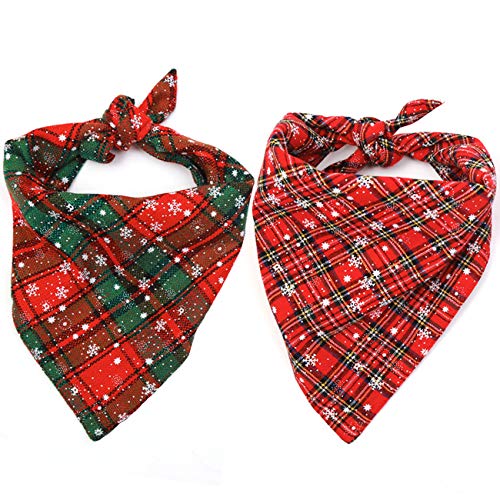 Product Cover Malier 2 Pack Dog Bandana Christmas Buffalo Plaid Snowflake Pet Scarf Triangle Bibs Kerchief Set Pet Costume Accessories Decoration for Small Medium Large Dogs Cats Pets
