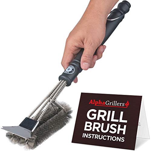 Product Cover Alpha Grillers Grill Brush and Scraper. Best BBQ Cleaner. Perfect Tools for All Grill Types, Including Weber. Stainless Steel Wire Bristles and Stiff 18 Inch Handle. Ideal Barbecue Accessories