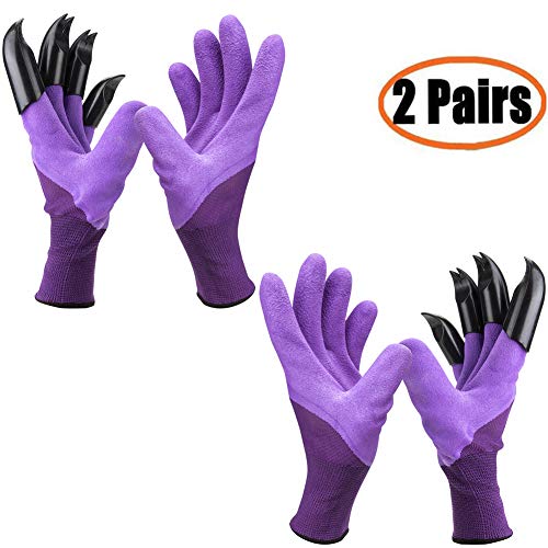 Product Cover Garden Genie Gloves with Claws（2019 Upgrade）, Waterproof and Breathable Garden Gloves for Digging Planting, Best Gardening Gifts for Women and Men (Purple 2 Pairs)