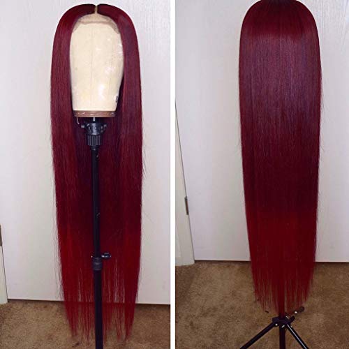 Product Cover Burgundy Silk Straight Human Hair Wigs Glueless Lace Front Hair 130% Density Pre Plucked Hair for Black Women by Estelle Wig