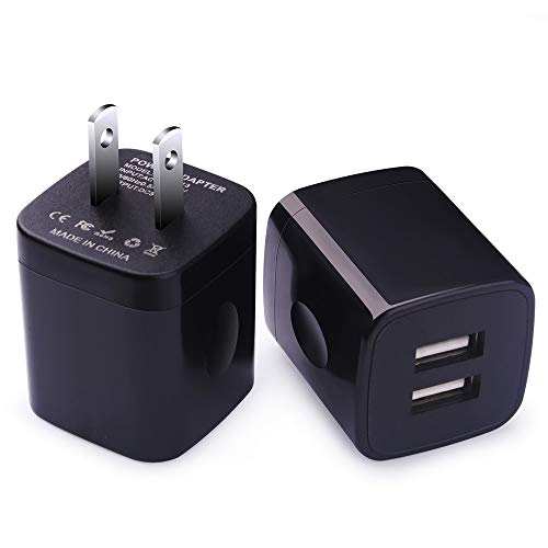 Product Cover USB Wall Charger, Charging Block, FiveBox 2PC Dual Port 2.1A Wall Charger Base Brick Charging Cube Adapter Plug Charger Box Compatible iPhone XS Max/XR/X/8/7/6/6s, iPad, Samsung Galaxy S9 S8 S7 S6, LG