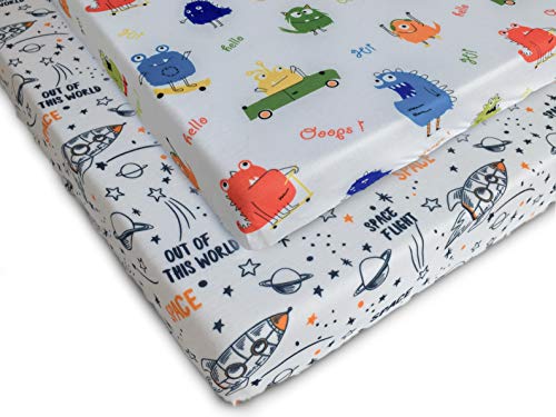 Product Cover Pack n Play Fitted Pack n Play Playard Sheet Set-2 Pack Portable Mini Crib Sheets,Playard Mattress Cover,Super Soft Material, Cute Monsters