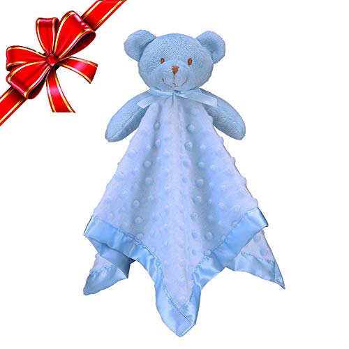 Product Cover Pro Goleem Teddy Bear Lovey Baby Security Blanket Unisex Soft Blue Lovie Gift for Newborn Toddler 16 Inch