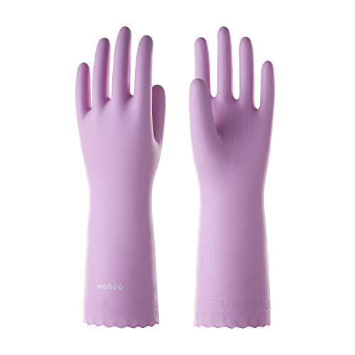 Product Cover LANON Protection Reusable Cleaning Gloves Wahoo PVC Dishwashing Gloves w/Cotton Flock Liner, Non-Slip Household Gloves for Gardening, Kitchen, Waterproof, Medium, Intertek Listed