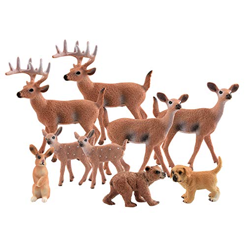 Product Cover TUPARKA 9Pcs Forest Animals Set, Miniature Figures Woodland Animals Deer Figurine, Dog, Rabbit, Bear Figure Miniature Animals Woodland Cake Toppers