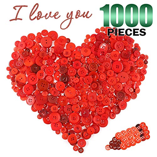 Product Cover Keadic 1000PCS Buttons Favorite Findings Basic Resin 2 and 4 Holes for DIY Crafts Sewing Christmas Party Decorations (Deep Red)