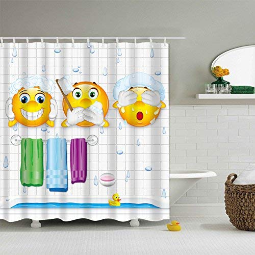 Product Cover Maxwelly 3D Cute Shower Curtain Funny Expression Emoji Bathroom Shower Curtain with Hooks for Kids and Adults - Polyester Wateproof 72-Inch by 72-Inch