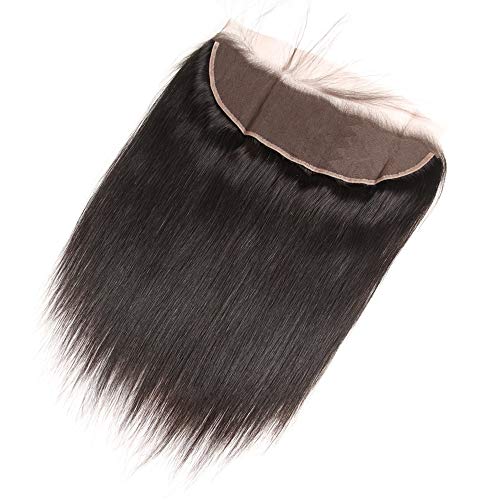 Product Cover 10 Inches Transparent Lace Frontal Closure 13 x 4 Human Hair Straight Wave Pre Plucked Ear To Ear Lace Frontals With Bangs Baby Hair Knots Can Be Bleached