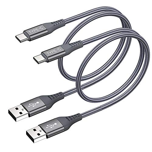Product Cover Short USB Type C Cable,(1ft 2-Pack) USB-C Charger Nylon Braided Fast Charging Cord Compatible Samsung Galaxy S9 S8 Plus Note 9 8 Google Pixel 2 XL,LG G7 V35 ThinQ,V30(Grey)