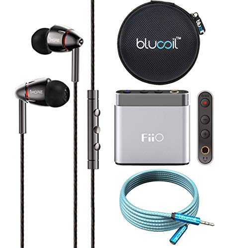 Product Cover 1MORE E1010 Quad Driver in-Ear Headphones Bundle with FiiO A1 Silver Portable Headphone Amplifier, Blucoil 6-FT Headphone Extension Cable (3.5mm), and Portable Earphone Hard Case