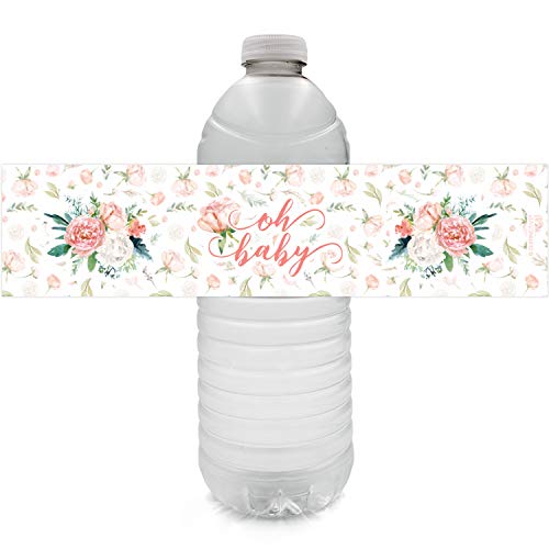 Product Cover Pink Floral Baby Shower Water Bottle Labels - 24 Stickers