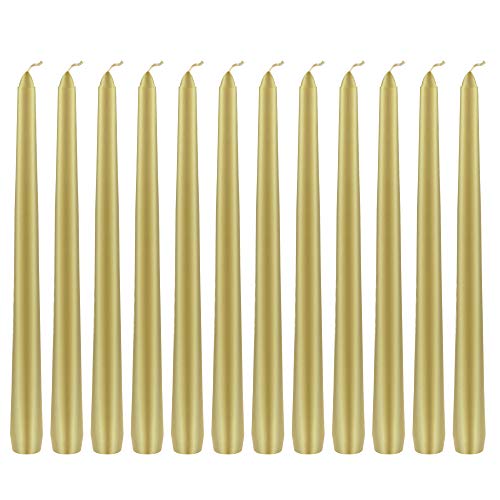 Product Cover Mega Candles 12 pcs Unscented Gold Taper Candle, Hand Poured Wax Candles 10 Inch x 7/8 Inch, Home Décor, Wedding Receptions, Baby Showers, Birthdays, Celebrations, Party Favors & More