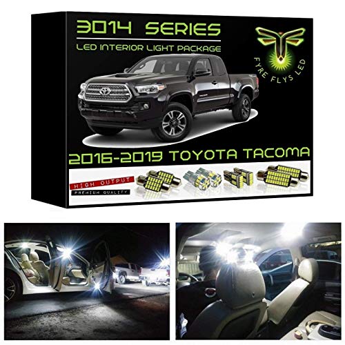 Product Cover Fyre Flys 9 Piece White LED Interior Lights for 2016-2019 Toyota Tacoma Super Bright 6000K 3014 Series SMD Package Map Dome Vanity Mirror License Plate Light Bulb Kit and Install Tool
