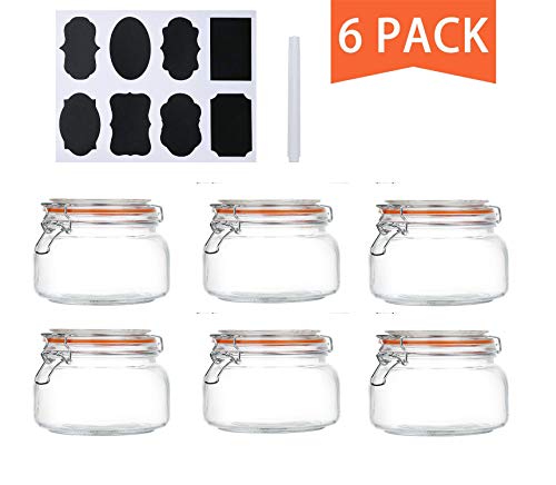 Product Cover Encheng 16 oz Glass Jars With Airtight Lids And Leak Proof Rubber Gasket,Wide Mouth Mason Jars With Hinged Lids For Kitchen,Glass Storage Containers 6 Pack