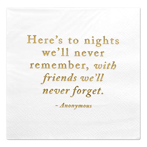 Product Cover Andaz Press Here's to Nights, Funny Quotes Cocktail Napkins, Gold Foil, Bulk 50-Pack Count 3-Ply Disposable Fun Beverage Napkins for Birthday Party, Holiday, Christmas, New Year's Eve Bar