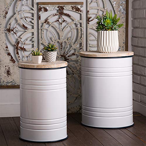 Product Cover Glitzhome Farmhouse Metal Enamel Storage Stool Ottoman Seat with Round Wood Lid Set of 2