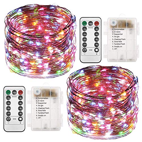 Product Cover Twinkle Star 2 Set Christmas Fairy Lights Battery Operated, 33ft 100 Led String Lights Remote Control Timer Twinkle String Lights 8 Modes Firefly Lights for Garden Party Indoor Decor, Multicolor