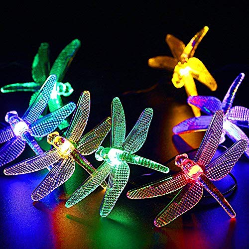 Product Cover CIAOYE Outdoor Dragonfly Solar String Lights, 20LED 16ft Waterproof Fairy Lighting for Christmas Trees, Garden, Patio, Fence, Wedding, Party and Holiday Decorations (Multi Color)