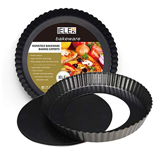Product Cover 12 Inch Non-Stick Tart Quiche Flan Pan Molds Round Removable Loose Bottom Fluted Heavy Duty Pie Pizza Pan