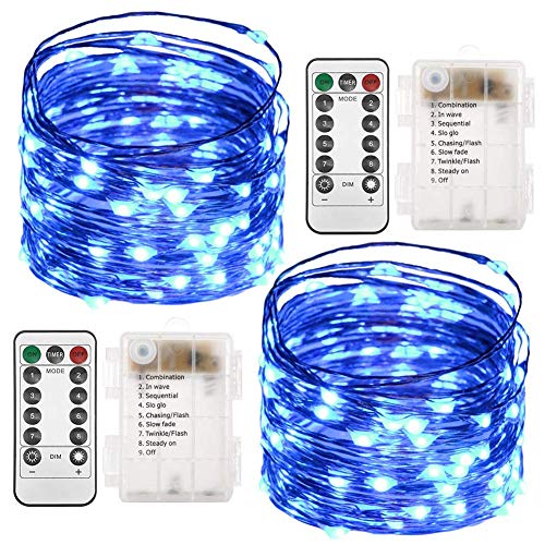 Product Cover Twinkle Star 2 Set Christmas Fairy Lights Battery Operated, 33ft 100 Led String Lights Remote Control Timer Twinkle String Lights 8 Modes Firefly Lights for Garden Party Indoor Decor, Blue