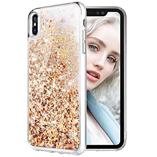 Product Cover Maxdara Case for iPhone X iPhone Xs Glitter Case Liquid Flowing Luxury Bling Sparkle Glitter Shockproof Girls Women Case X XS 5.8 inches (Gold Silver)