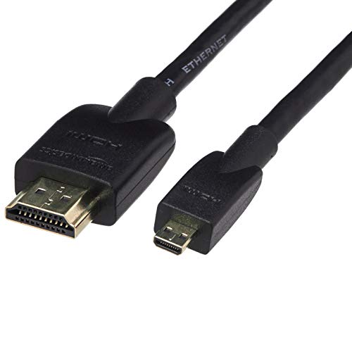Product Cover AmazonBasics Flexible and Durable Micro HDMI to HDMI Cable - Supports Ethernet, 3D, 4K HDR and ARC (4K@60Hz, 18Gbps) - 6 Foot, Black