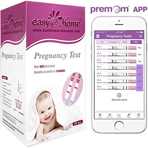 Product Cover Easy@Home Pregnancy Test Strips for Early Detection, Fertility Test Kit, 20 HCG Tests, Powered by Premom Ovulation Predictor iOS and Android APP, New Version- EZW1-S-20