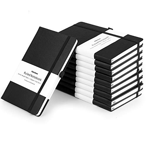 Product Cover Huhuhero 10 Pack Notebooks Journals, Classic Ruled Notebook, Premium Thick Paper Lined Journal, Black Hardcover Notebook for Office Home School Business Writing Note Taking Journaling, 5