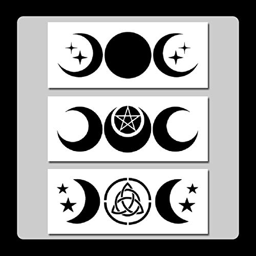 Product Cover Set of 3 Triple Moon Stencils Templates 3 X 7 inches Each Wiccan/Pagan/Stars/Goddess/Crescent Moons
