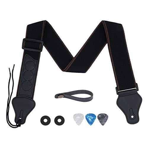 Product Cover Tifanso Guitar Strap, Soft Cotton Guitar Straps With 3 Pick Holders, Strap Button Headstock Adaptor, 1 Pair Strap Locks and 3 Guitar Picks Set For electric/Acoustic Guitar