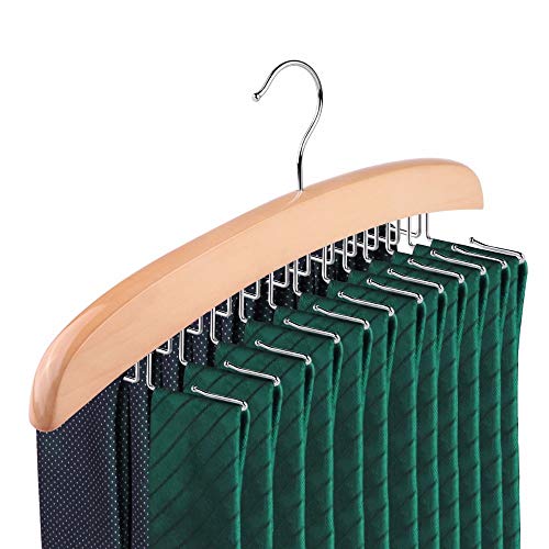 Product Cover SUNTRADE Wooden Tie Hanger,24 Tie Organizer Rack Hanger Holder Hook (Beige, 24 Hooks)