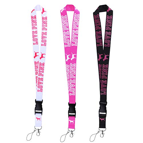 Product Cover Lanyard 3 Pack Neck Detachable Lanyard Strap for Keychains Keys ID Holder Cell Phones Bags Accessories- Black White and Pink with Quick Release Buckle.