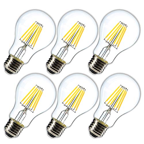 Product Cover Dimmable 6W Vintage LED Edison Bulb 4000K Daylight White A19 /A60 LED Light Bulbs 600LM Led Filament Bulb 60W Equivalent E26 Medium Base Clear Glass , 6 Pack